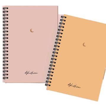 AKILLICA 2'li Çizgisiz 13x20 cm 56 Yaprak Karton Kapak Sarı + Pudra Moon Series Spiralli Defter