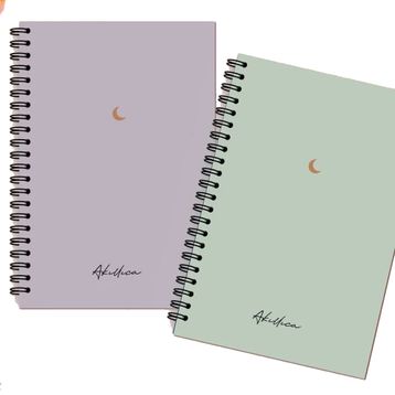 AKILLICA 2'li Çizgisiz 13x20 cm 56 Yaprak Karton Kapak Yeşil + Mor Moon Series Spiralli Defter