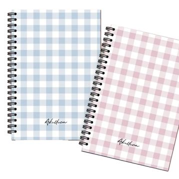 AKILLICA 2'li Kareli 13x20 cm 56 Yaprak Karton Kapak Mavi + Pembe Checkered Series Spiralli Defter