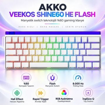 Akko Veekos Shine60 HE RGB %60 TKL Flash Manyetik Switch Kablosuz Mekanik Gaming Klavye