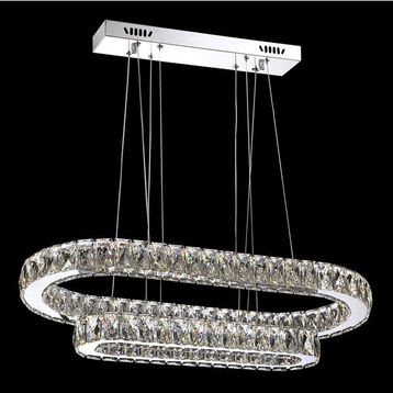 Ala Lighting 304 Krom Paslanmaz Ledli Plaket Kristal Taş İşlemeli Avize