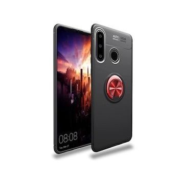 Alan Şanslı Huawei Y6P Range Yüzüklü Silikon Siyah Kırmızı Kılıf