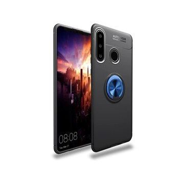 Alan Şanslı Huawei Y6P Range Yüzüklü Silikon Siyah Mavi Kılıf