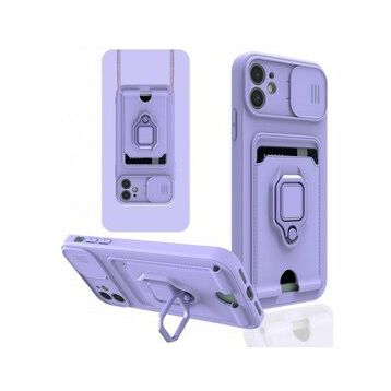 Alan Şanslı iPhone 11 Lila Zuma Kartvizitli Yüzüklü Silikon Kılıf
