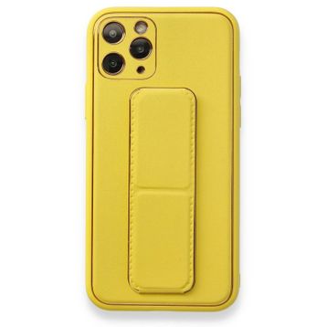 Alan Şanslı iPhone 11 Pro Sarı Coco Deri Standlı Kapak Kılıf