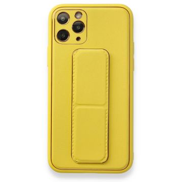 Alan Şanslı iPhone 11 Pro Sarı Coco Deri Standlı Kapak Kılıf
