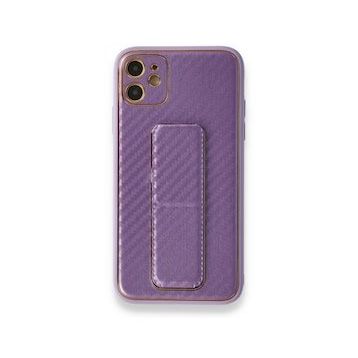 Alan Şanslı iPhone 12 Coco Karbon Standlı Kapak Mor Cep Telefonu Kılıfı