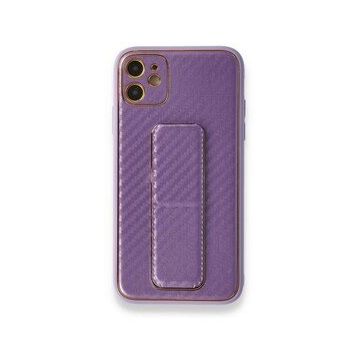 Alan Şanslı iPhone 12 Coco Karbon Standlı Kapak Mor Cep Telefonu Kılıfı