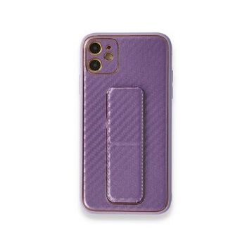 Alan Şanslı iPhone 12 Coco Karbon Standlı Kapak Mor Cep Telefonu Kılıfı