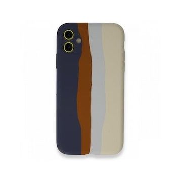 Alan Şanslı iPhone 12 Ebruli Lansman Silikon Lacivert Krem Cep Telefonu Kılıfı