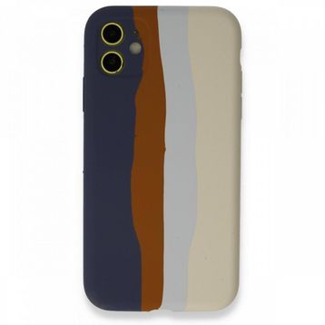 Alan Şanslı iPhone 12 Ebruli Lansman Silikon Lacivert Krem Cep Telefonu Kılıfı