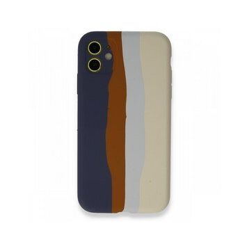 Alan Şanslı iPhone 12 Ebruli Lansman Silikon Lacivert Krem Cep Telefonu Kılıfı