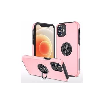 Alan Şanslı iPhone 12 Elit Yüzüklü Kapak Pembe Kılıf