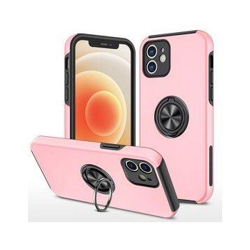 Alan Şanslı iPhone 12 Elit Yüzüklü Kapak Pembe Kılıf