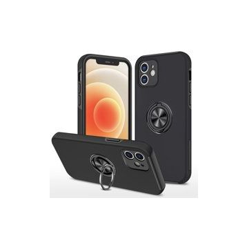 Alan Şanslı iPhone 12 Elit Yüzüklü Kapak Siyah Kılıf