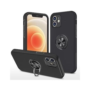 Alan Şanslı iPhone 12 Elit Yüzüklü Kapak Siyah Kılıf