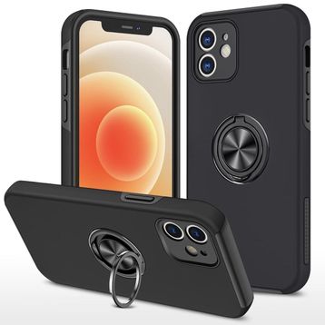 Alan Şanslı iPhone 12 Elit Yüzüklü Kapak Siyah Kılıf