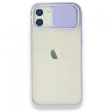 Alan Şanslı iPhone 12 Lila Palm Buzlu Kamera Sürgülü Silikon Kılıf