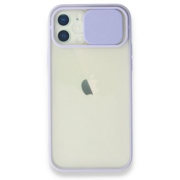 Alan Şanslı iPhone 12 Lila Palm Buzlu Kamera Sürgülü Silikon Kılıf