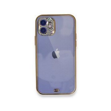 Alan Şanslı iPhone 12 Mor Liva Taşlı Silikon Kılıf
