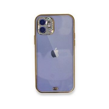 Alan Şanslı iPhone 12 Mor Liva Taşlı Silikon Kılıf