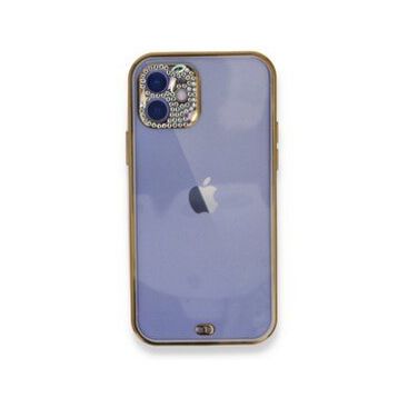 Alan Şanslı iPhone 12 Mor Liva Taşlı Silikon Kılıf