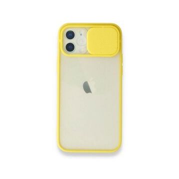 Alan Şanslı iPhone 12 Palm Buzlu Kamera Sürgülü Sarı Silikon Kılıf