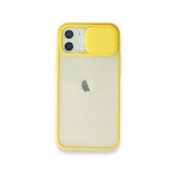 Alan Şanslı iPhone 12 Palm Buzlu Kamera Sürgülü Sarı Silikon Kılıf