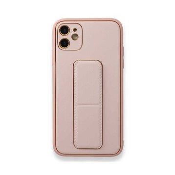 Alan Şanslı iPhone 12 Pembe Coco Deri Standlı Kapak