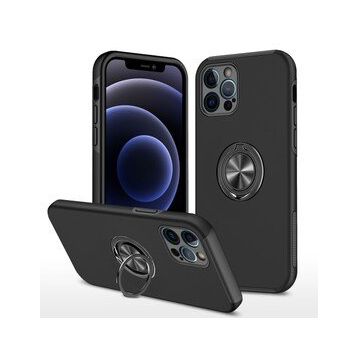 Alan Şanslı iPhone 12 Pro Elit Yüzüklü Kapak Siyah Kılıf