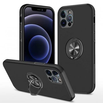 Alan Şanslı iPhone 12 Pro Elit Yüzüklü Kapak Siyah Kılıf