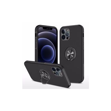 Alan Şanslı iPhone 12 Pro Elit Yüzüklü Kapak Siyah Kılıf