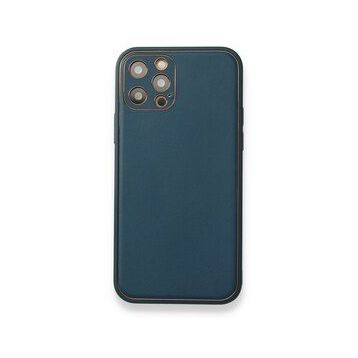 Alan Şanslı iPhone 12 Pro Max Coco Deri Silikon Kapak Mavi Kılıf
