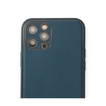 Alan Şanslı iPhone 12 Pro Max Coco Deri Silikon Kapak Mavi Kılıf