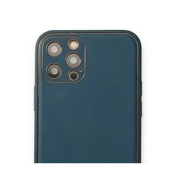 Alan Şanslı iPhone 12 Pro Max Coco Deri Silikon Kapak Mavi Kılıf