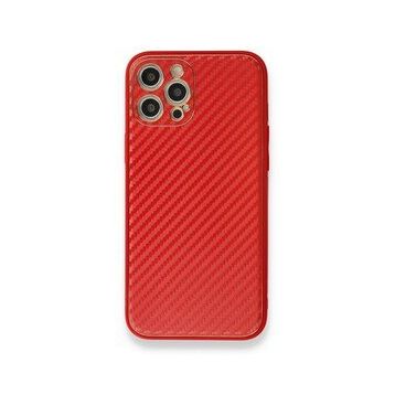Alan Şanslı iPhone 12 Pro Max Coco Karbon Silikon Kırmızı Kılıf