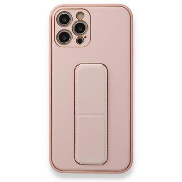 Alan Şanslı iPhone 12 Pro Pembe Coco Deri Standlı Kapak Kılıf
