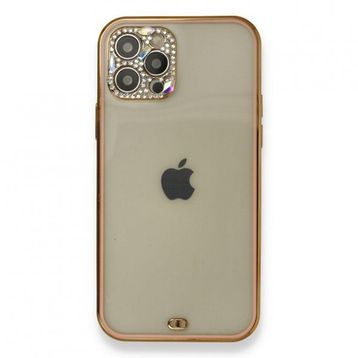 Alan Şanslı iPhone 12 Pro Pembe Liva Taşlı Silikon Kapak
