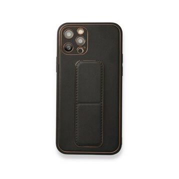 Alan Şanslı iPhone 12 Pro Siyah Coco Deri Standlı Kapak Kılıf