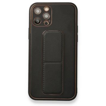 Alan Şanslı iPhone 12 Pro Siyah Coco Deri Standlı Kapak Kılıf
