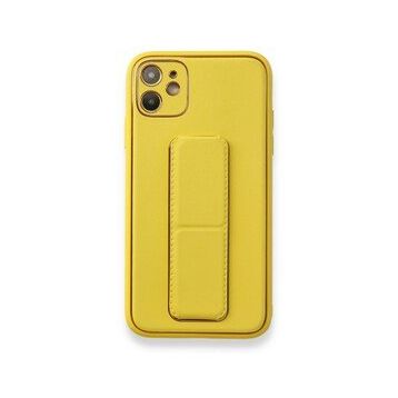 Alan Şanslı iPhone 12 Sarı Coco Deri Standlı Kapak