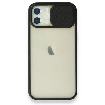 Alan Şanslı iPhone 12 Siyah Palm Buzlu Kamera Sürgülü Silikon Kılıf