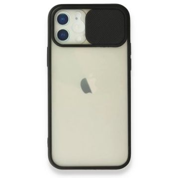 Alan Şanslı iPhone 12 Siyah Palm Buzlu Kamera Sürgülü Silikon Kılıf