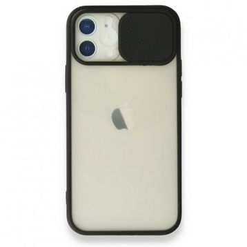 Alan Şanslı iPhone 12 Siyah Palm Buzlu Kamera Sürgülü Silikon Kılıf