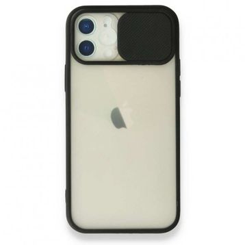Alan Şanslı iPhone 12 Siyah Palm Buzlu Kamera Sürgülü Silikon Kılıf