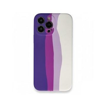 Alan Şanslı iPhone 13 Pro Ebruli Lansman Mor-Beyaz Silikon Kılıf