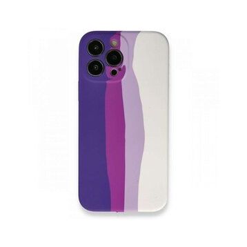 Alan Şanslı iPhone 13 Pro Ebruli Lansman Mor-Beyaz Silikon Kılıf