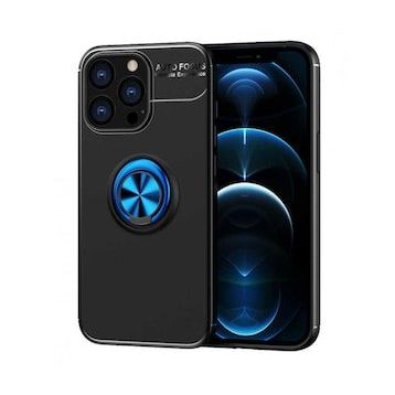 Alan Şanslı iPhone 13 Pro Max Range Yüzüklü Siyah-Mavi Silikon Kılıf