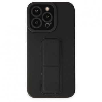 Alan Şanslı iPhone 13 Pro Mega Standlı Siyah Silikon Kılıf