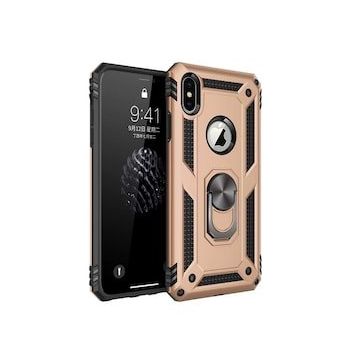Alan Şanslı iPhone X Sofya Yüzüklü Silikon Kapak Gold Kılıf